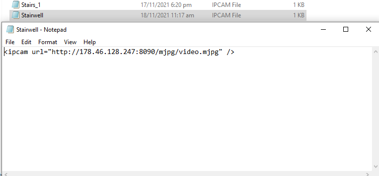 IPCAM URL in notepad